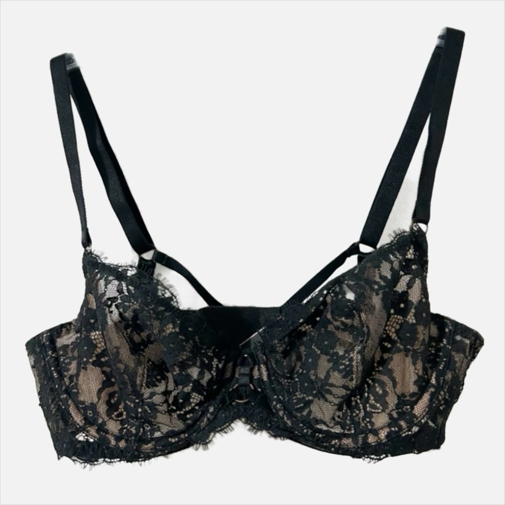 Victoria's Secret Very Sexy Unlined Demi Black Sheer Lace Bra Hooks Size 34B